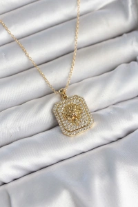 316L Çelik Zincir Gold Aslan Madalyon Model Zirkon Taşlı Kadın Kolye