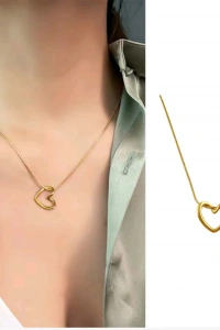 316L Çelik Zincir Gold Renk Kalp Model Kadın Kolye