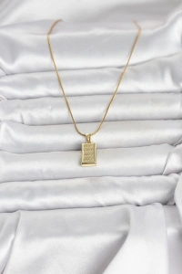 316L Çelik Zincir Gold Renk Külçe Altın Model Kadın Kolye