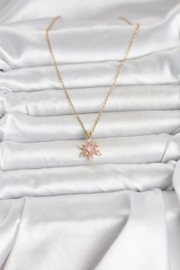 316L Çelik Zincir Gold Renk Pembe Lotus Model Kadın Kolye