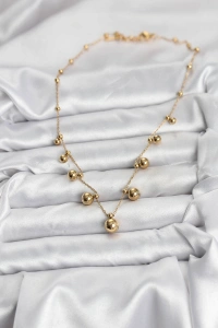 316L Çelik Zincir Gold Renk Topçuklu Kolye