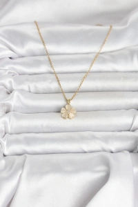 316L Çelik Zincir Gold Renk Yonca Model Kadın Kolye