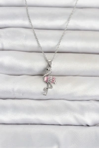 316L Çelik Zincir Gümüş Renk Flamingo Model Kadın Kolye