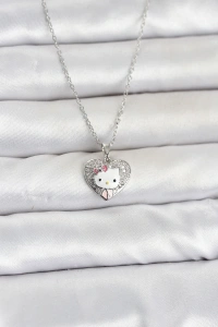 316L Çelik Zincir Gümüş Renk Kitty Model Kolye
