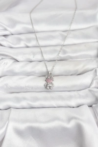 316L Çelik Zincir Gümüş Renk Teddy Bear Model Zirkon Taşlı Kadın Kolye