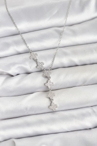 316L Çelik Zincir Gümüş Renk Yonca Model Kadın Kolye