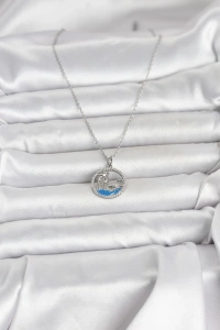 316L Çelik Zincir Gümüş Renk Zirkon Taşlı Deniz Temalı Kadın Kolye