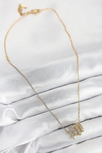 316L Çelik Zirkon Taşlı Sarmal Model Gold Renk Kadın Kolye