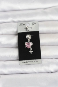 316L Cerrahi Çelik Pembe Zirkon Taşlı Model Göbek Piercing