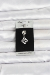 316L Cerrahi Çelik Zirkon Taşlı Sallantılı Yonca Model Göbek Piercing