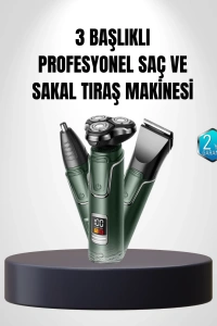3D Akıllı Kesim Teknolojili Şarjlı Tıraş Seti – 3 Başlıklı, Paslanmaz Çelik Bıçaklı