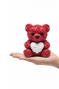 3D Baskı Kalpli Ayıcık 10cm Romantik Masaüstü Dekor