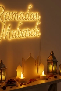 3D Cami Siluet Dekor 2 Pilli Mum Dahil Ramazan Masa Üstü