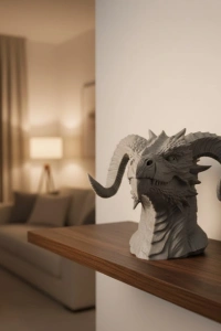 3D Ejderha Başı Heykeli Koleksiyonluk Dekoratif Figür 22x17 cm