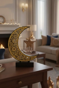 3D Hilal Yıldız Dekor 23x23 cm Ramazan Özel Masa Üstü Süs