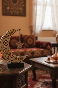 3D Hilal Yıldız Süs 23x23 cm Ev ve Ofis İçin Şık Aksesuar