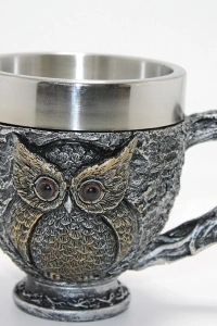 3D Kabartmalı Baykuş Büstü Paslanmaz Çelik Kupa Bardak