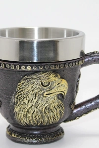 3D Kabartmalı Kartal Büstü Paslanmaz Çelik Kupa Bardak