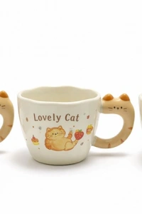 3D Kedi Kuyruk Detaylı Kupa Bardak