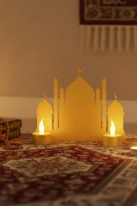 3D LED Mumlu Cami Dekorasyonu 2 Adet Pilli Mum Hediyeli