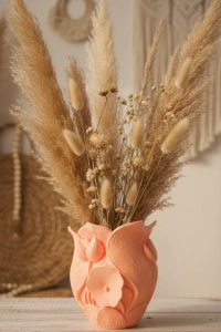 3D Özel Baskı Turuncu Çiçekli Dekoratif Vazo Salon Ofis Dekoru