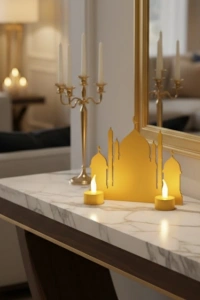 3D Ramazan Cami Dekor 2 Mumlu Işıklı Masa Üstü Biblo