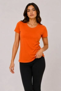 3’lü Kısa Kollu Bisiklet Yaka Basic Slim Fit T-Shirt - Kırmızı - Turuncu - Bej