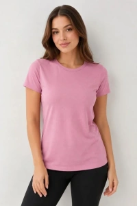 3’lü Kısa Kollu Bisiklet Yaka Basic Slim Fit T-Shirt - Pudra Pembe - Mor - Bej