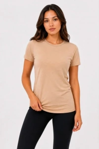 3’lü Kısa Kollu Bisiklet Yaka Basic Slim Fit T-Shirt - Pudra Pembe - Mor - Bej