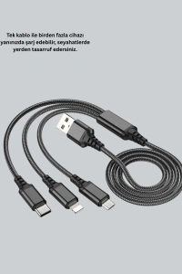 3’ü 1 Arada Hızlı Şarj Kablosu