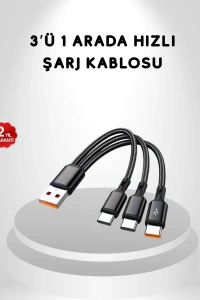 3’ü 1 Arada Hızlı Şarj Kablosu iOS Android Type-C Uyumlu ve Dayanıklı
