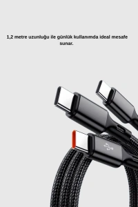 3’ü 1 Arada Hızlı Şarj Kablosu iOS Android Type-C Uyumlu ve Dayanıklı