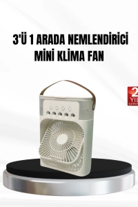 3’ü 1 Arada Mini Klima Fan USB Şarjlı, 7 Renk Gece Lambalı ve Nemlendirici
