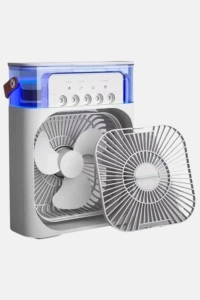 3’ü 1 Arada Mini Klima Fan USB Şarjlı, 7 Renk Gece Lambalı ve Nemlendirici