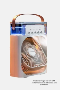 3’ü 1 Arada Mini Klima Fan USB Şarjlı, 7 Renk Gece Lambalı ve Nemlendirici