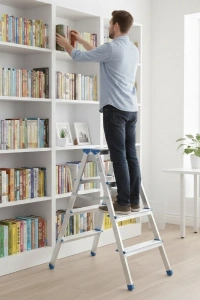 4+4 Çift Basamaklı Alüminyum Metal Merdiven