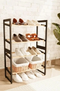 4 Katlı Ahşap Ayakkabılık