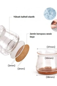 4lü Keçeli Şeffaf Silikon Sandalye Ayak Koruyucu Seti