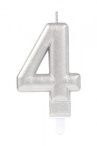 4 Rakamı Mum Gümüş Renk