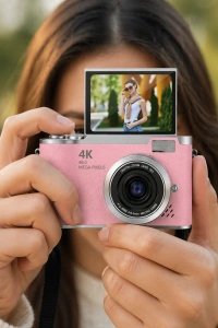 48 MP Vlog Kamera 1080P Video Flip Screen Uzun Pil Ömrü Selfie Kamera