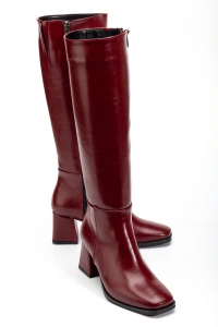 4804 Bordo Kırışık Rugan Fermuarlı Günlük Bayan Çizme