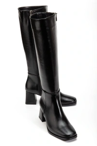 4804 Siyah Kırışık Fermuarlı Günlük Bayan Çizme