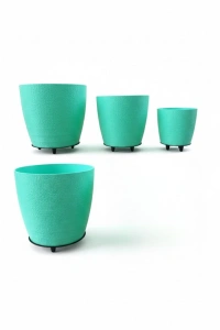 4’lü 3D Ayaklı Yeşil Saksı Seti Dekoratif Modern Tasarım