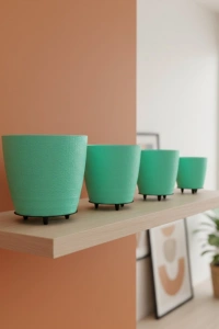 4’lü 3D Modern Yeşil Vazo Seti Dekoratif Ayaklı Saksı Takımı