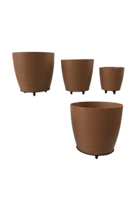 4’lü 3D Şık Kahverengi Vazo Seti Modern Ayaklı Saksı
