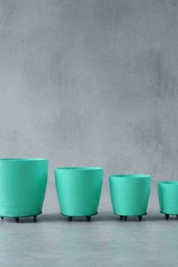 4’lü 3D Yeşil Dekoratif Saksı Takımı Ayaklı Modern Vazo Seti