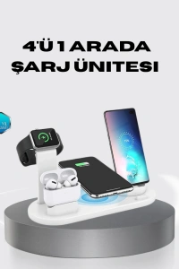 4’lü Apple Kablosuz Şarj Standı iPhone Watch ve AirPods Çoklu Şarjlı