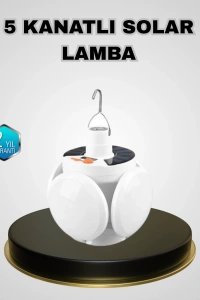 5 Kanatlı Solar Kamp Lambası – USB Şarjlı, Taşınabilir, IP65 Su Geçirmez Bahçe Lambası