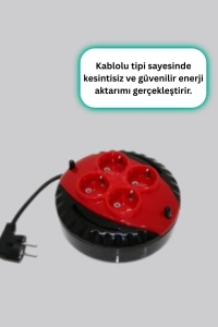 5 Metre Kablolu 4’lü Kırmızı Priz Makara