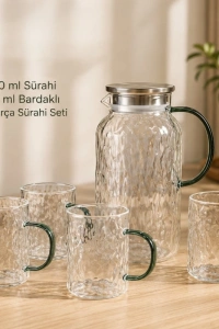 5 Parça Bardaklı Sürahi Seti - Cam - 1800 ml Sürahi - 4 Bardak